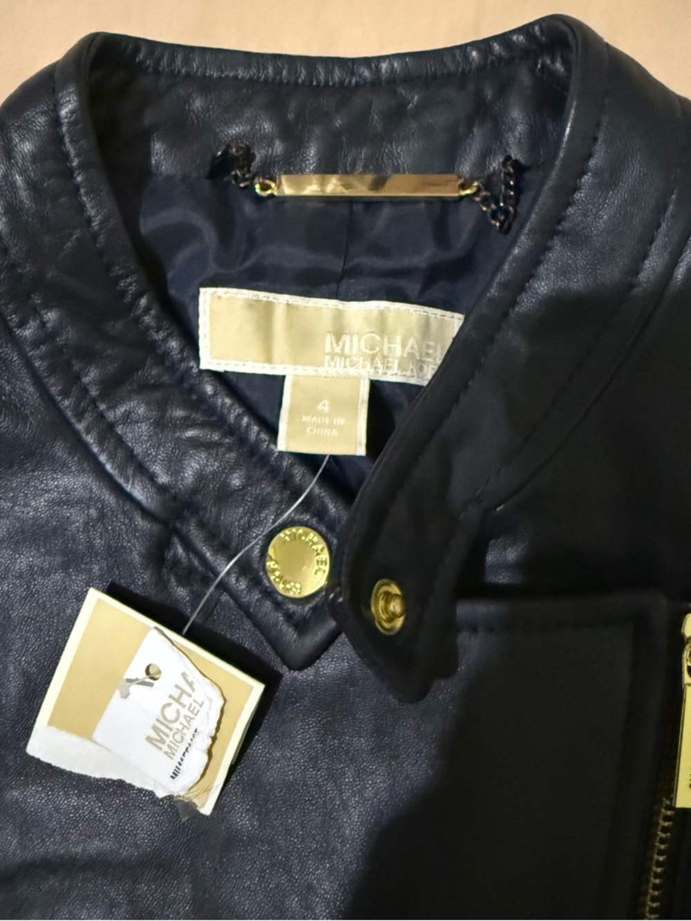 MICHAEL Michael Kors Black Leather Jacket with Gold Hardware - Picture 7 of 10